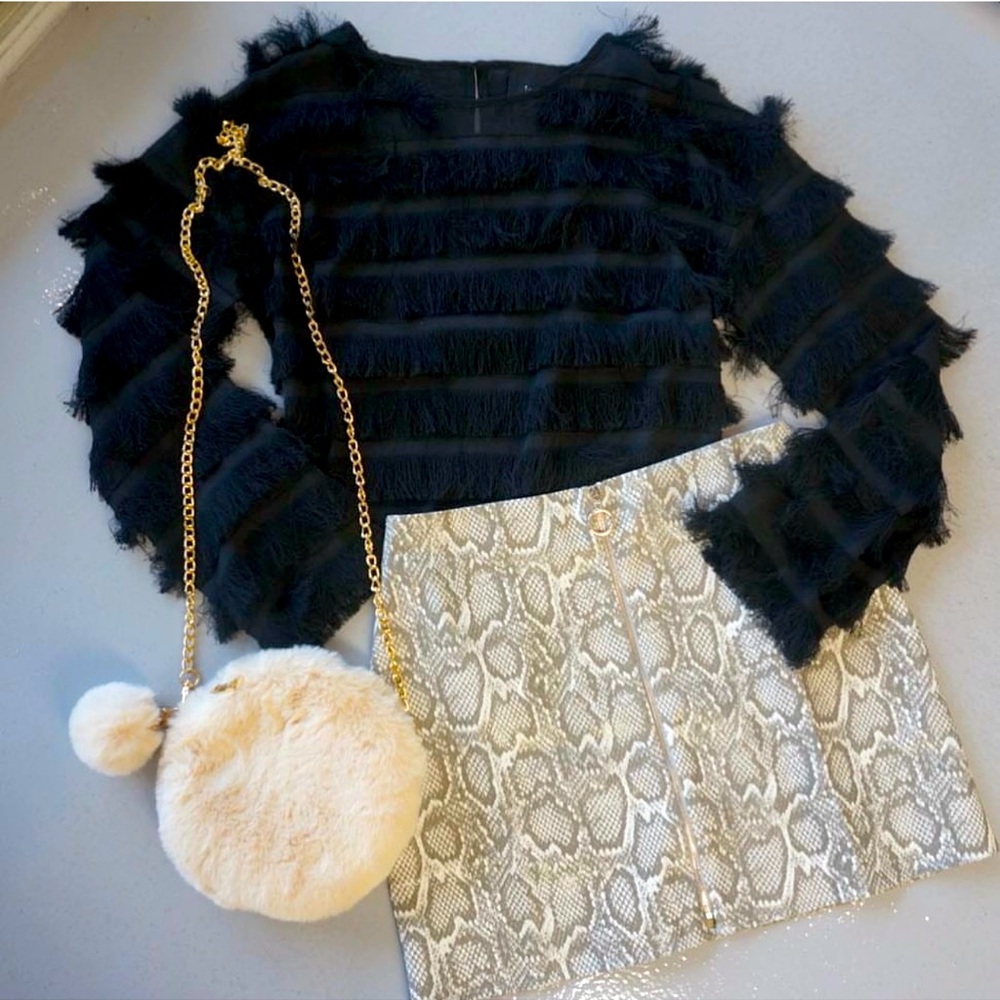 3AM FOREVER off-white faux fur purse with gold chain